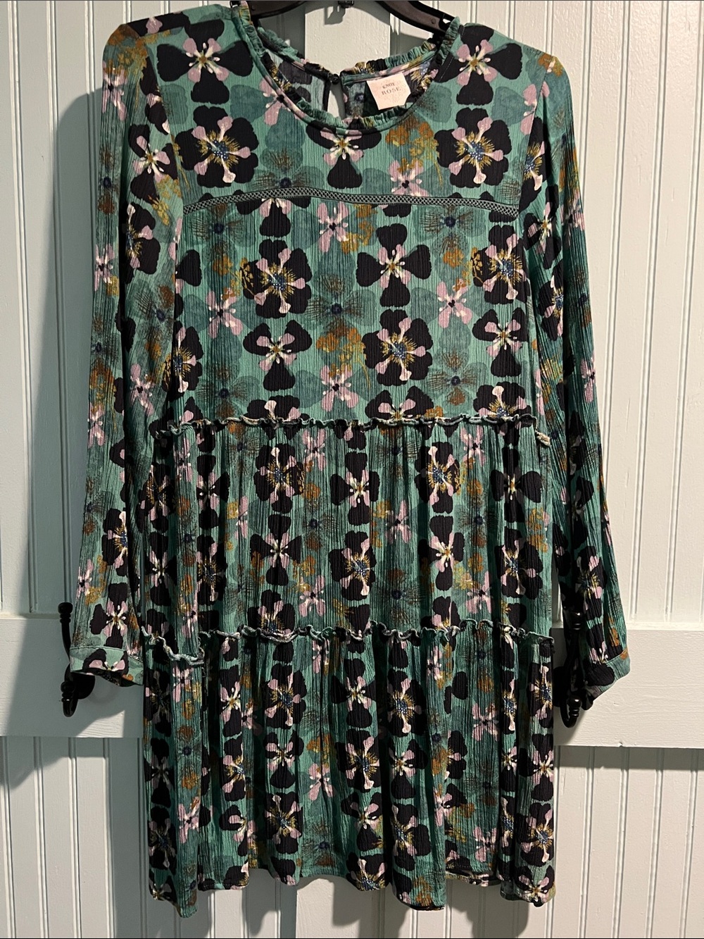 Knox Rose Teal Floral Long-Sleeve Tiered Dress